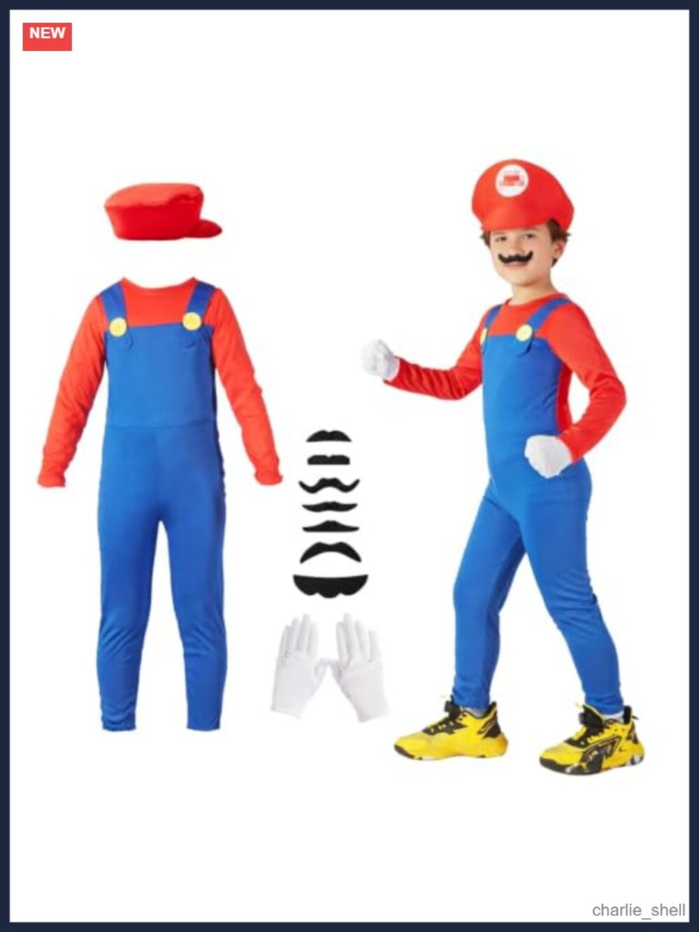 Kids Boys Halloween Cosplay Costume Jumpsuit with Gloves Hat Mustache
